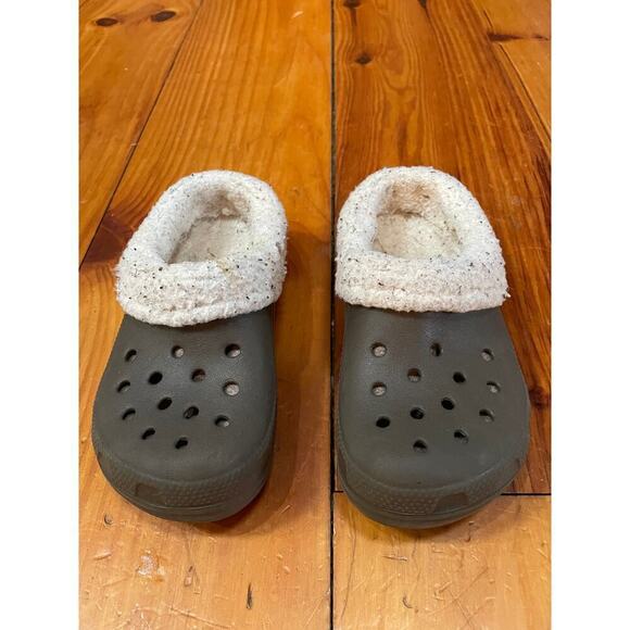 CROCS Shoes Kids Size 12/13C Slide Comfort Fleece Lined. Brown. slip on - Picture 2 of 4
